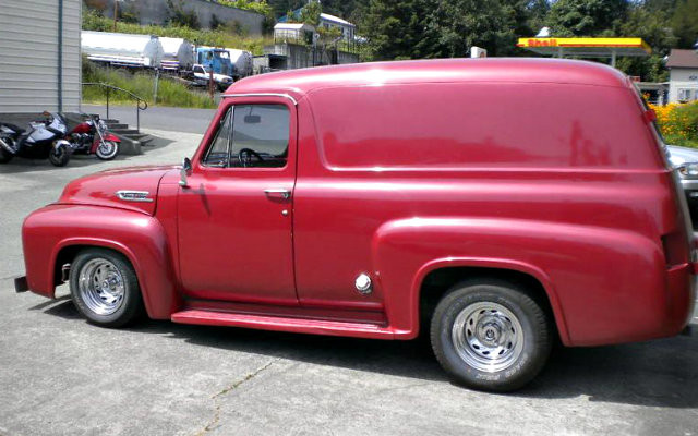TRUCK YOU!  A Red 1954 Ford F-100 Panel Truck