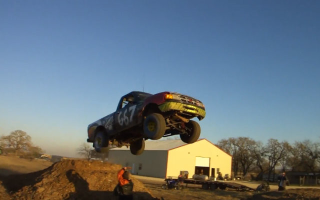 Lifted Ford Ranger Leaps Over One Brave Redneck!