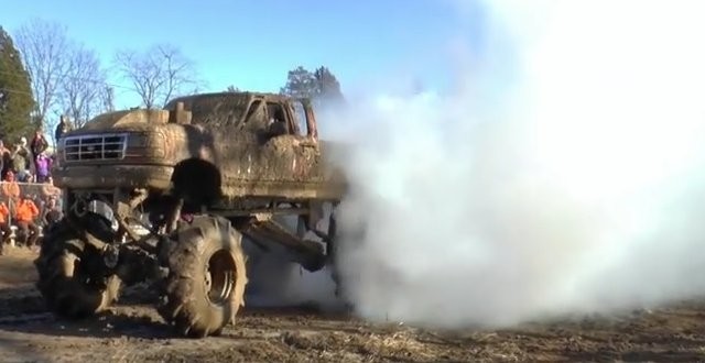 Tire Smokin’ Ford Monster Mud Truck Burning Out