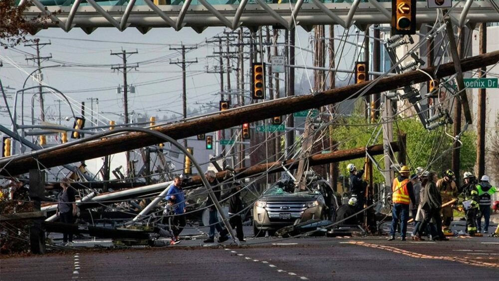 Ford Edge crushed by telephone pole