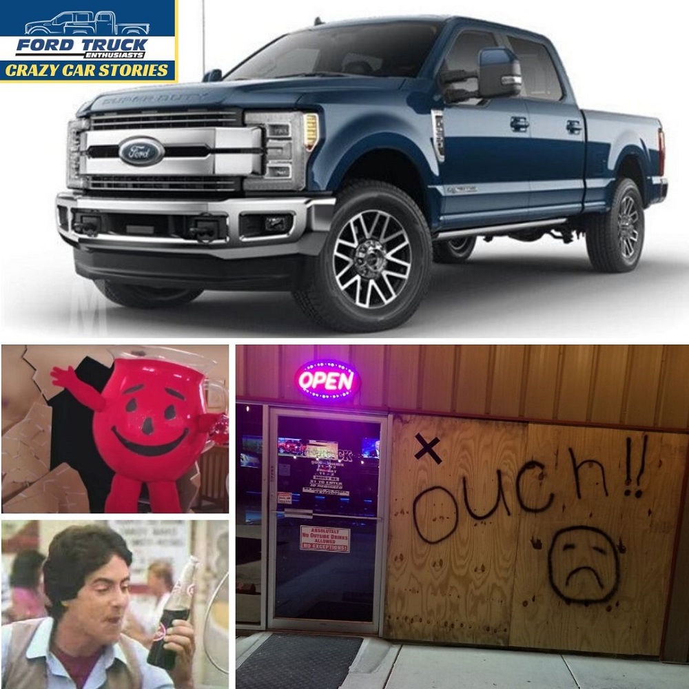 <i>Very</i> Thirsty Driver Goes Kool-Aid Man with F-250 for a Dr. Pepper!