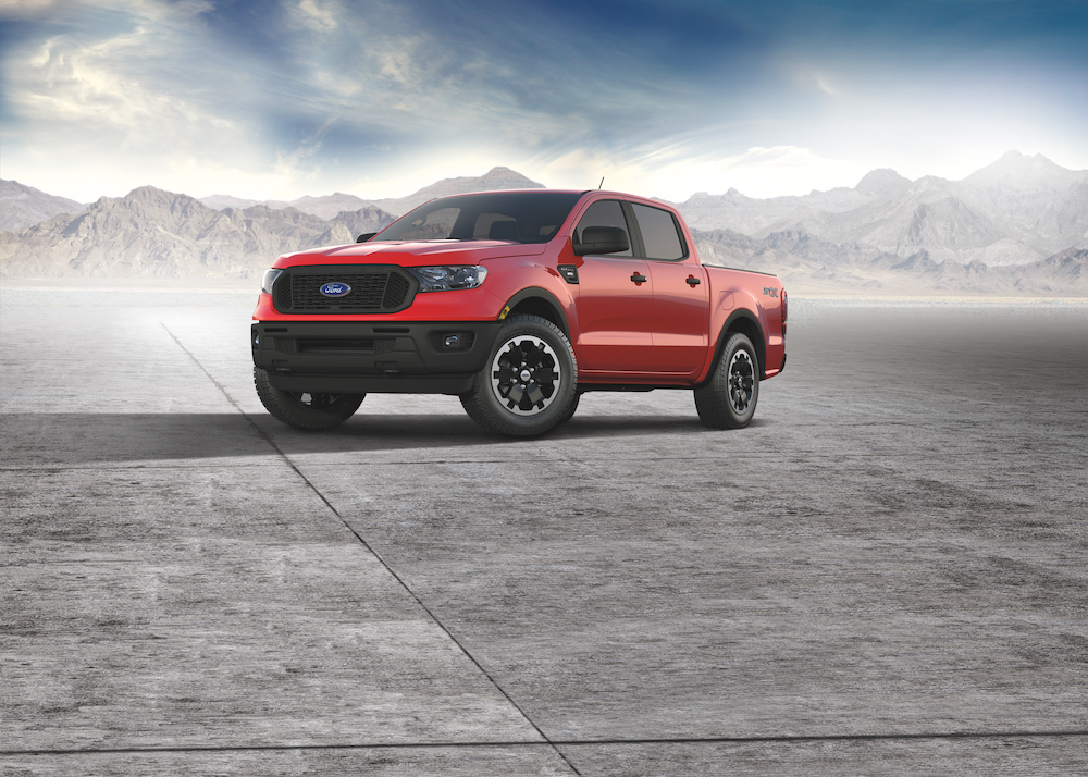 2021 Ford Ranger adds available new STX Special Edition Package that combines unique 18-inch black wheels, 8-inch center touch screen, SYNC® 3 with Apple CarPlay and Android Auto compatibility, and upgraded interior finishes for a package price of $995 MSRP