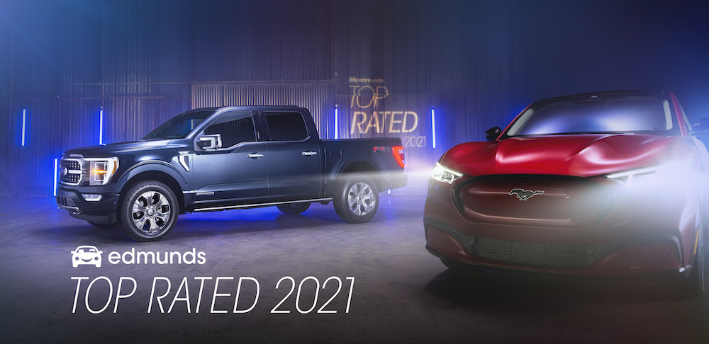 Edmunds has named the Ford Mustang Mach-E and Ford F-150 as Edmunds Top Rated Luxury EV and Edmunds Top Rated Truck of 2021, respectively.