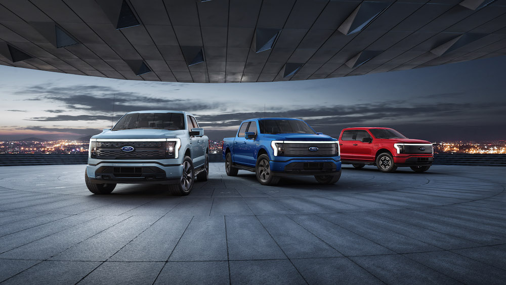 2022 Ford F-150 Lightning Platinum, Lariat, XLT. Pre-production model with available features shown. Available starting spring 2022.