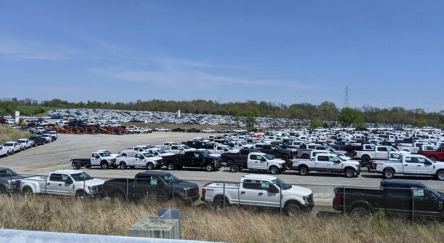 Thousands of unfinished Ford Super Duty trucks sit due to semiconductor chip shortage