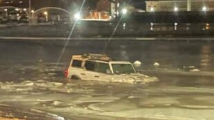 Ford Bronco Submerged in Frozen River