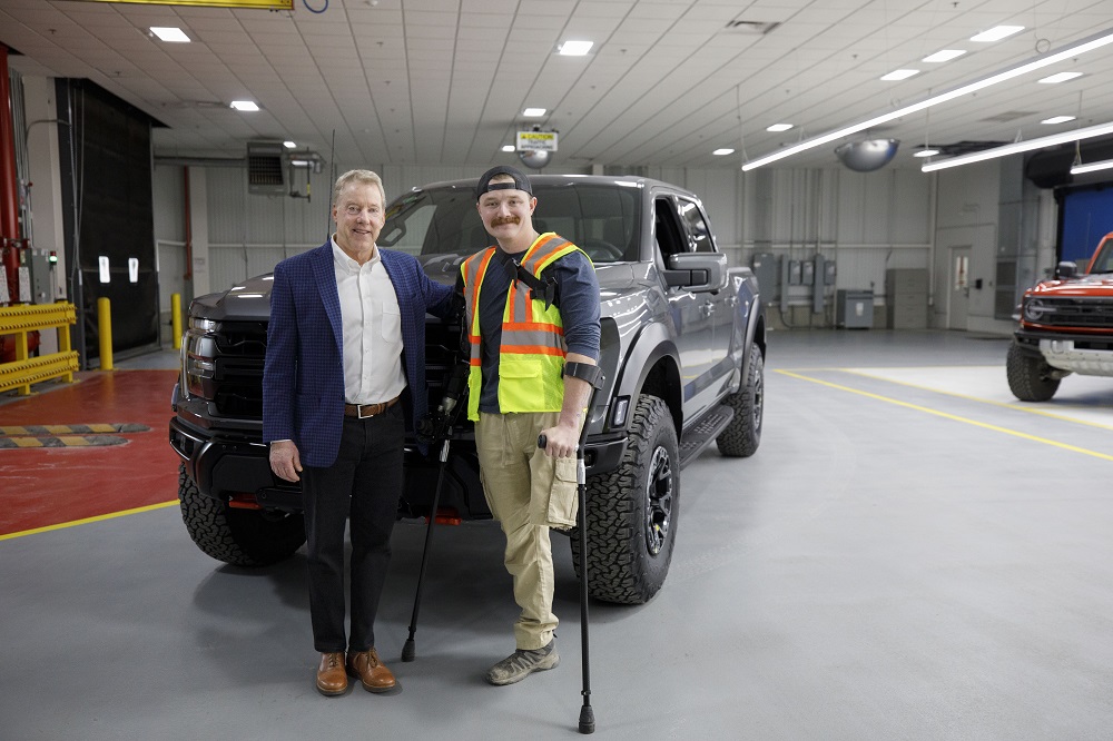 Tyler Vargas-Andrews at Dearborn Truck with Bill Ford and a 2024 Raptor R